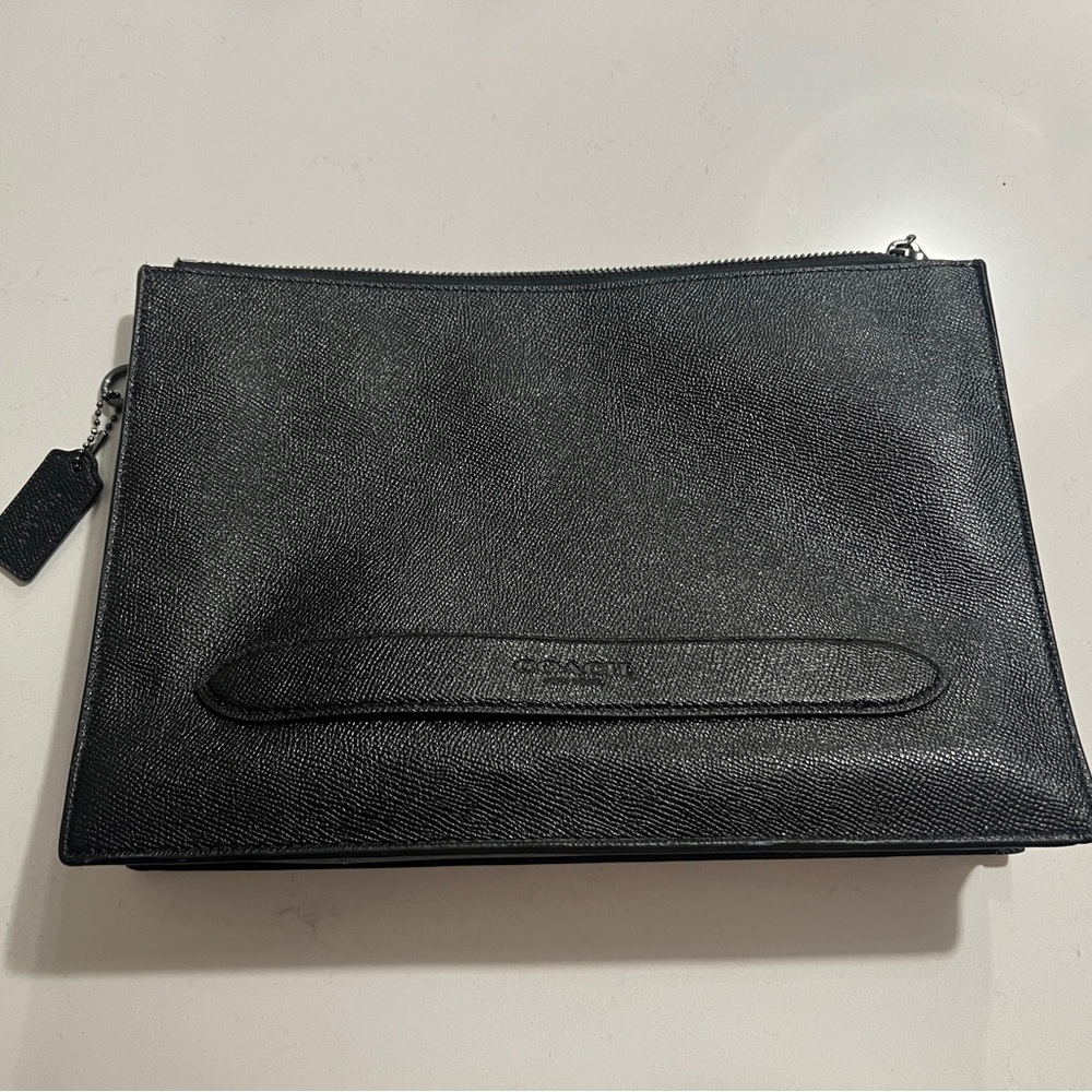 Coach Black Pebbled Leather Structured Pouch